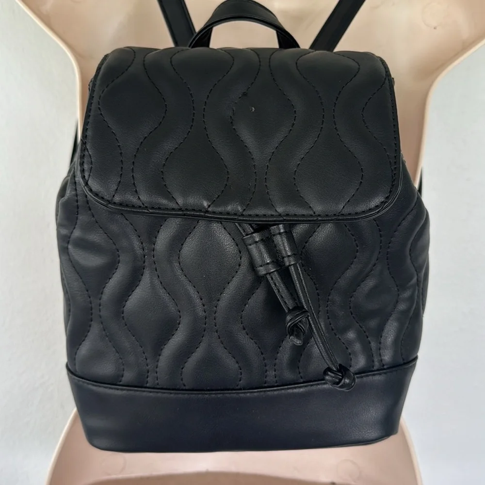 Alexis Bendel black quilted vegan leather adjustable backpack